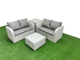 Fimous 4 Seater Outdoor Love Sofa Set Rattan Garden Furniture Set with Square Coffee Table Side Table Light Grey - thumbnail 1