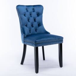 HomeTouch Romsey Set of 6 Velvet Upholstered Dining Chairs with Oak Legs & Knocker Ring Back in Blue - Size: 6 Pack - thumbnail 8