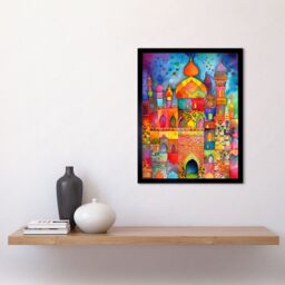 "Artery8 Wall Art Print Eid Dates Mosque Temple Folk Art Watercolour Painting Art Framed in Black - Size: W12"" x H16""" - thumbnail 2