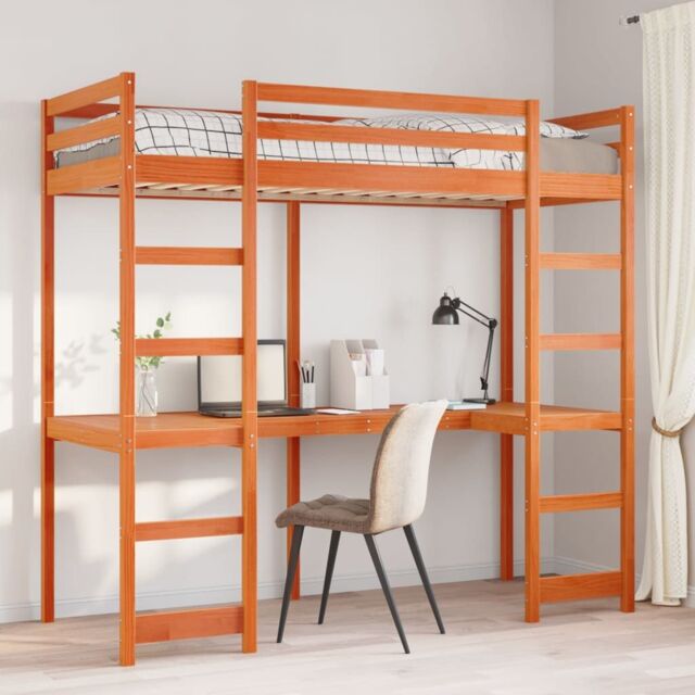 Berkfield Home Loft Bed Frame without Mattress Wax Brown 75x190 cm Small Single Solid Wood Pine - image 1