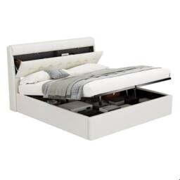 Merax 5ft King PU Upholstered Ottoman Storage Bed with Headboard Storage in White - thumbnail 8