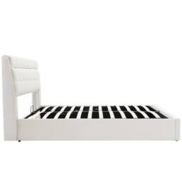 Merax 5ft King PU Upholstered Ottoman Storage Bed with Headboard Storage in White - thumbnail 9