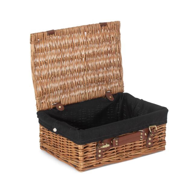Red Hamper Wicker 35cm Light Steamed Picnic Basket with Cotton Lining in Black - image 1