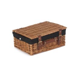 Red Hamper Wicker 35cm Light Steamed Picnic Basket with Cotton Lining in Black - thumbnail 2