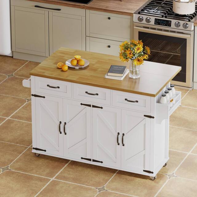 Merax White Mobile Kitchen Island Storage Trolley with Foldable Worktop - image 1
