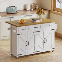 Merax White Mobile Kitchen Island Storage Trolley with Foldable Worktop - thumbnail 2