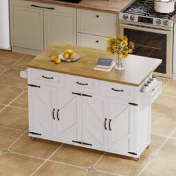 Merax White Mobile Kitchen Island Storage Trolley with Foldable Worktop