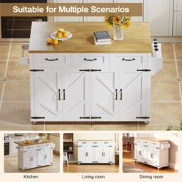 Merax White Mobile Kitchen Island Storage Trolley with Foldable Worktop - thumbnail 5