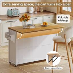 Merax White Mobile Kitchen Island Storage Trolley with Foldable Worktop - thumbnail 6