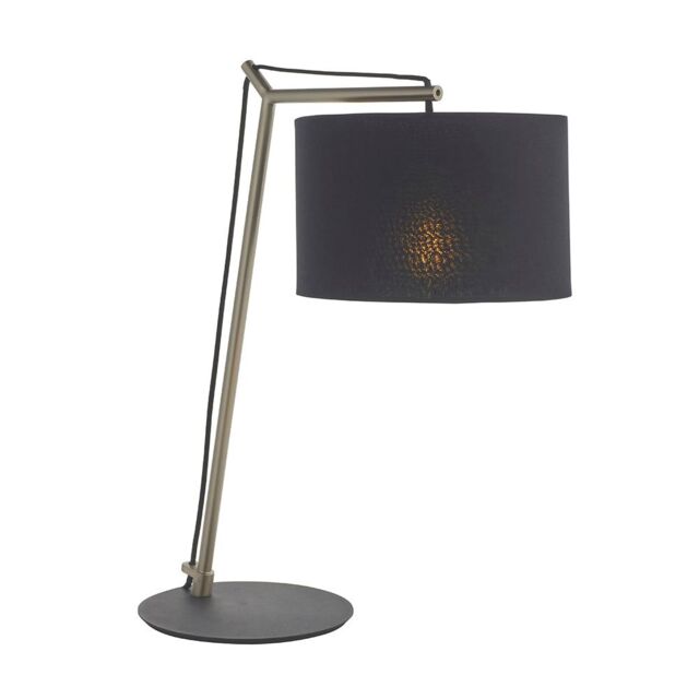 Loops Nickel Plated Angular Table Lamp Light - Black Base & Cotton Shade - Desk Light in Metallics - image 1