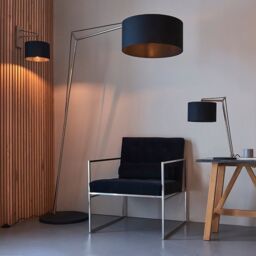 Loops Nickel Plated Angular Table Lamp Light - Black Base & Cotton Shade - Desk Light in Metallics - thumbnail 5