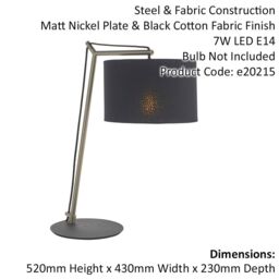 Loops Nickel Plated Angular Table Lamp Light - Black Base & Cotton Shade - Desk Light in Metallics - thumbnail 2