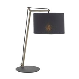 Loops Nickel Plated Angular Table Lamp Light - Black Base & Cotton Shade - Desk Light in Metallics - thumbnail 1
