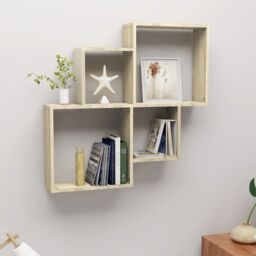 Berkfield Home Wall Cube Shelf Sonoma Oak 80x15x78.5 cm Engineered Wood in Brown - thumbnail 1