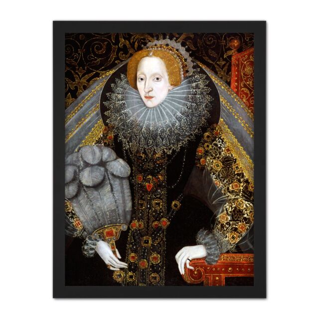 "Artery8 Wall Art Print Queen Elizabeth I England Portrait Painting Royal Historic Large Framed Wall Décor Art in White - Size: W18"" x H24""" - image 1