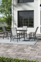Garden Sanctuary Garden Metal Slatted Dining Coffee Table with 4 Foldable Chairs in Black - Size: Large - thumbnail 2