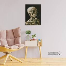 "Artery8 Skeleton with Burning Cigarette Van Gogh Vintage Canvas Wall Art in Black - Size: W18"" x H24""" - thumbnail 3
