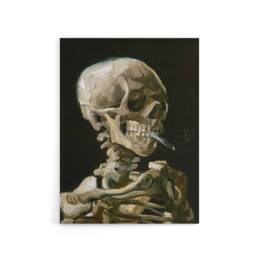 "Artery8 Skeleton with Burning Cigarette Van Gogh Vintage Canvas Wall Art in Black - Size: W18"" x H24""" - thumbnail 1