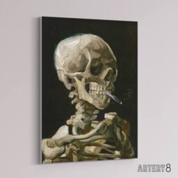 "Artery8 Skeleton with Burning Cigarette Van Gogh Vintage Canvas Wall Art in Black - Size: W18"" x H24""" - thumbnail 2