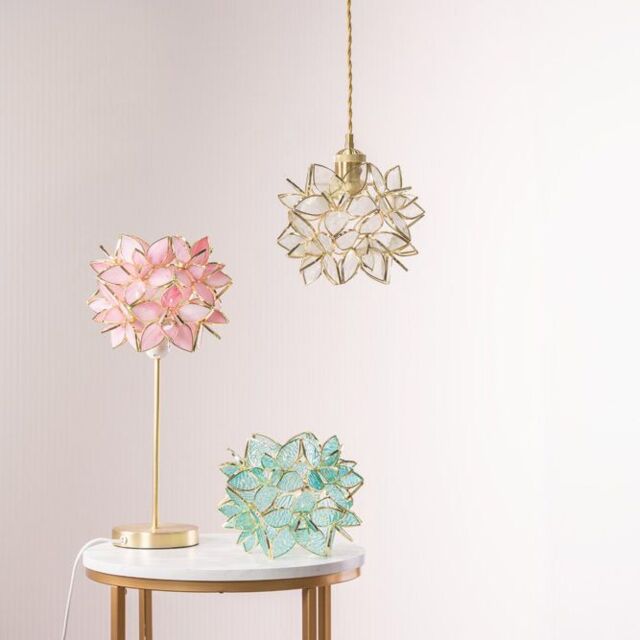 ValueLights Reine Gold Stem Table Lamp with Glass Flower Pendant with Bulb in Bright Pink - Size: 8 inches - image 1