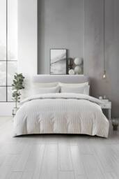 The Linen Consultancy Lazy Linens Slouchie Stripe Duvet Cover Set in Off-White - Size: Single - thumbnail 1