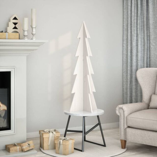 Berkfield Home Wooden Christmas Tree for Decoration White 112 cm Solid Wood Pine - image 1