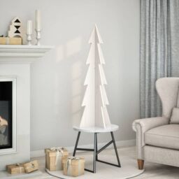 Berkfield Home Wooden Christmas Tree for Decoration White 112 cm Solid Wood Pine - thumbnail 1