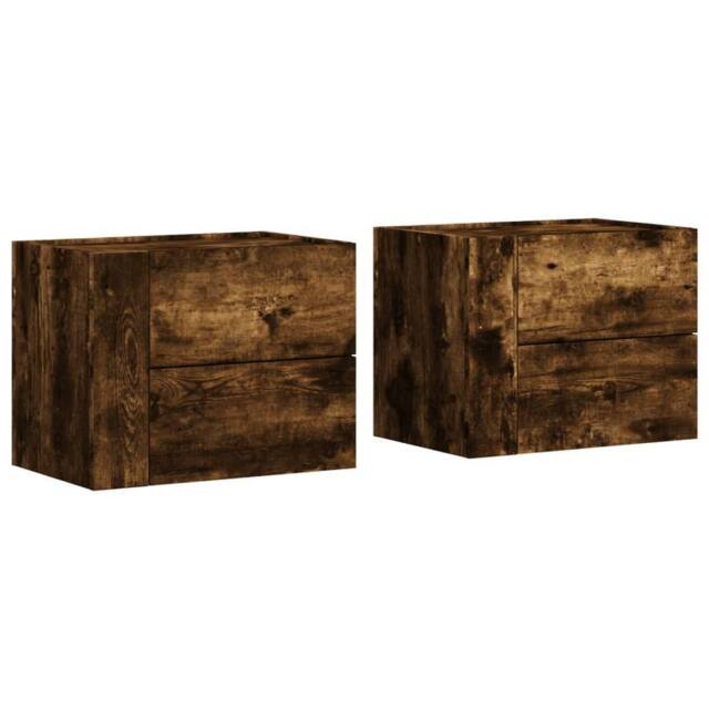 Berkfield Home Wall-mounted Bedside Cabinets 2 pcs Smoked Oak 45x30x35 cm in Brown - Size: 45 x 30 x 35 cm - image 1