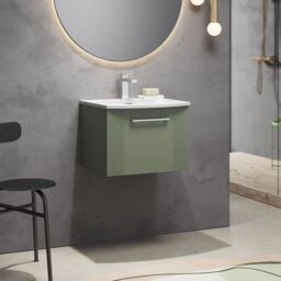Balterley Wall Hung 1 Drawer Vanity Unit - Curved Basin 500mm, Satin Green - thumbnail 4