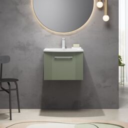 Balterley Wall Hung 1 Drawer Vanity Unit - Curved Basin 500mm, Satin Green - thumbnail 2