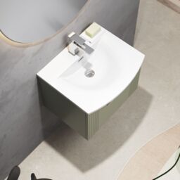 Balterley Wall Hung 1 Drawer Vanity Unit - Curved Basin 500mm, Satin Green - thumbnail 3