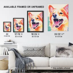 Artery8 Wall Art Print Happy Collie Dog Bright Colourful Portrait Framed Picture - Size: A4 - thumbnail 3