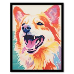 Artery8 Wall Art Print Happy Collie Dog Bright Colourful Portrait Framed Picture - Size: A4 - thumbnail 1