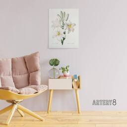 "Artery8 White Lily Botanical Redoute Vintage Canvas Wall Art - Size: W18"" x H24""" - thumbnail 3