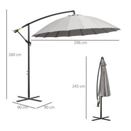 OUTSUNNY 3(m) Cantilever Shanghai Parasol w/ Crank Handle, Cross Base in Grey - thumbnail 3