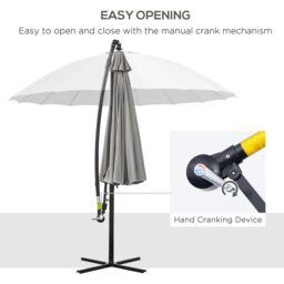 OUTSUNNY 3(m) Cantilever Shanghai Parasol w/ Crank Handle, Cross Base in Grey - thumbnail 4