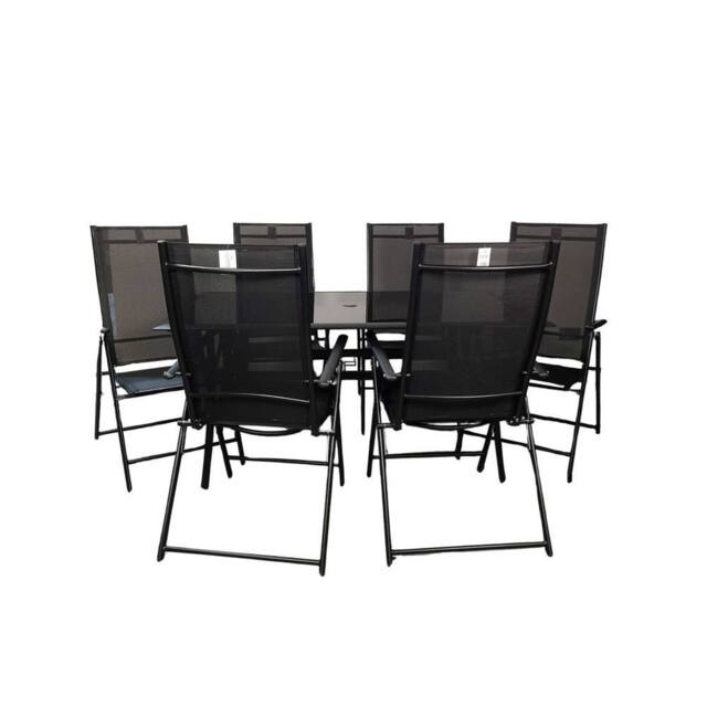 Samuel Alexander Outdoor 6 Person Rectangular Glass Top Garden Dining Table Chairs Set in Black - image 1