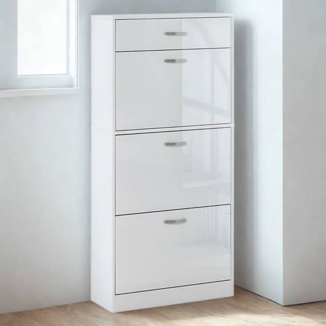 Pirlo Plush 4 Drawer Hallway Shoe Storage Cabinet With Shelf White - image 1