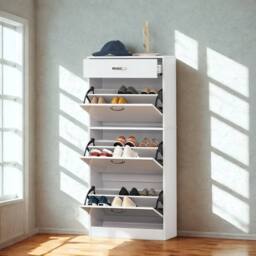 Pirlo Plush 4 Drawer Hallway Shoe Storage Cabinet With Shelf White - thumbnail 2