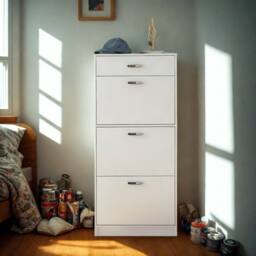 Pirlo Plush 4 Drawer Hallway Shoe Storage Cabinet With Shelf White - thumbnail 3