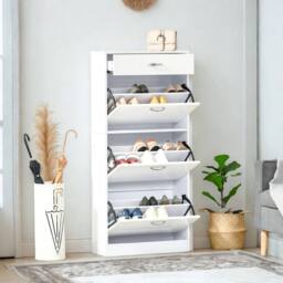 Pirlo Plush 4 Drawer Hallway Shoe Storage Cabinet With Shelf White - thumbnail 5
