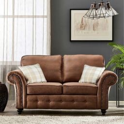 Furniture 786 Oakland Suede Leather 2 Seater Sofa in Brown - thumbnail 1