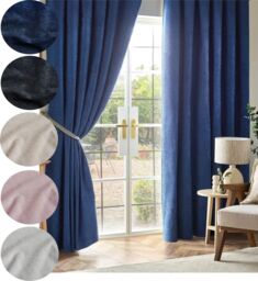 Luxury Living Chenille Blackout Pencil Pleat Top Curtains in Blue - Size: 117 cm width x 106 cm drop - thumbnail 3