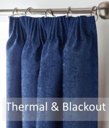 Luxury Living Chenille Blackout Pencil Pleat Top Curtains in Blue - Size: 117 cm width x 106 cm drop - thumbnail 2