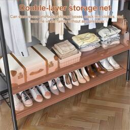 Kelvenix Black Heavy Duty Double Rail Clothes Hanging Rack, Display Stand with Shelf - thumbnail 5