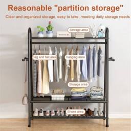Kelvenix Black Heavy Duty Double Rail Clothes Hanging Rack, Display Stand with Shelf - thumbnail 6