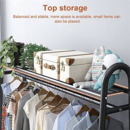 Kelvenix Black Heavy Duty Double Rail Clothes Hanging Rack, Display Stand with Shelf - thumbnail 3