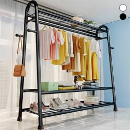 Kelvenix Black Heavy Duty Double Rail Clothes Hanging Rack, Display Stand with Shelf