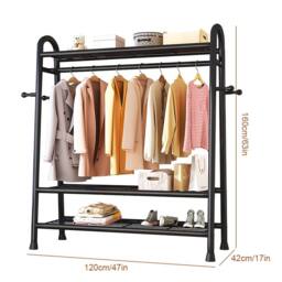 Kelvenix Black Heavy Duty Double Rail Clothes Hanging Rack, Display Stand with Shelf - thumbnail 2