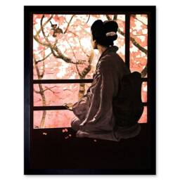 "Artery8 Opera Madame Butterfly Japanese Home Decor 12x16"" Framed Art Print in Pink - Size: W12"" x H16""" - thumbnail 1